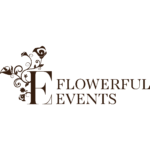 A brown and white logo of flowerful events